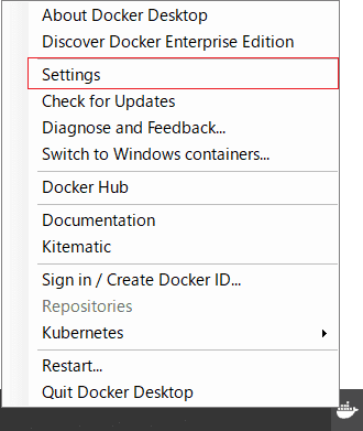Dockerを右クリック→「Settings」